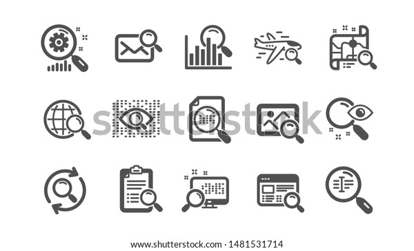 Search\
icons. Indexation, Artificial intelligence and Car rental. Search\
images classic icon set. Quality set.\
Vector