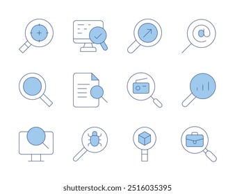 Search icons. Line Duotone style, editable stroke. search, target, computer, magnifying glass, job search, checking, preview.