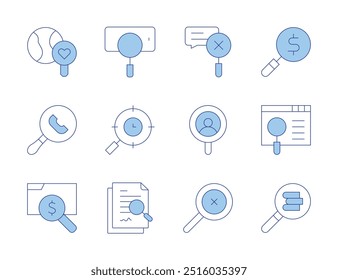 Ícones de pesquisa. Estilo Duotônico de Linha, traço editável. pesquisa, pesquisa paga, arquivo, telefone de pesquisa.