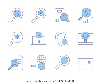 Iconos de Búsqueda. Línea estilo Duotone, carrera editable. cv, motor de búsqueda, búsqueda, búsqueda, lupa.