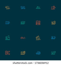 Search icons line style set with video search, traffic conversion, marketing research and other find elements. Isolated vector illustration search icons.
