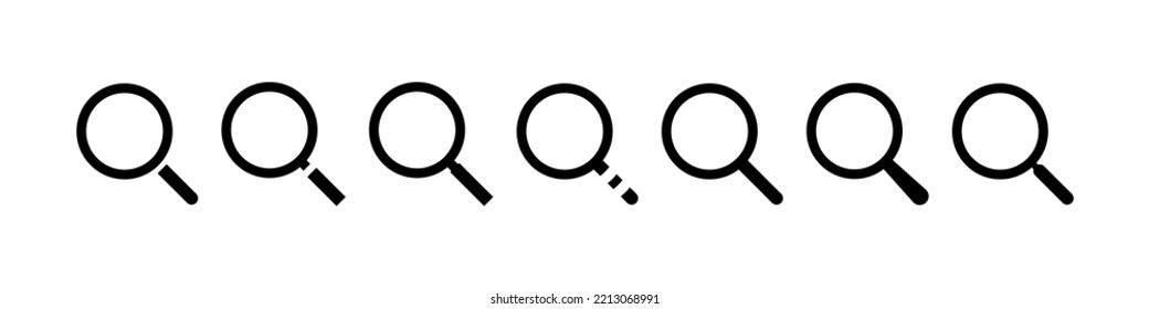 Search icons. Magnifying glass different shapes. Search vector symbols. Search sign for web design. Vector illustration
