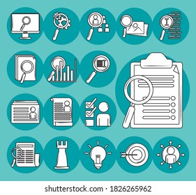 iconos de búsqueda, tecnología de navegador móvil explorar ilustración vectorial de estilo de línea delgada