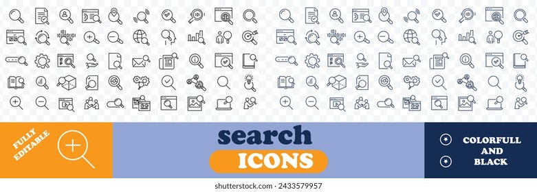 Search icons Pixel perfect. Document, book, coding, ....