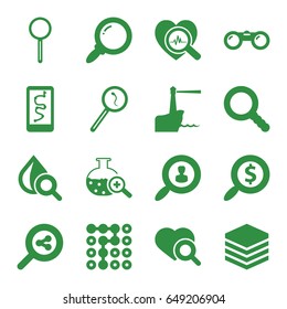 Search icons set. set of 16 search filled icons such as drop under magnifier, magnifier, lighthouse, binoculars, labyrinth, archive