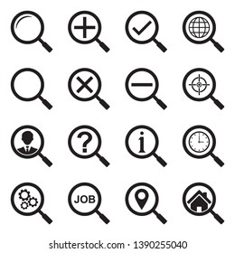 Search Icons. Set 2. Black Flat Design. Vector Illustration.