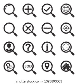 Search Icons. Set 2. Black Scribble Design. Vector Illustration.