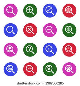 Search Icons. Set 2. White Flat Design In Circle. Vector Illustration.