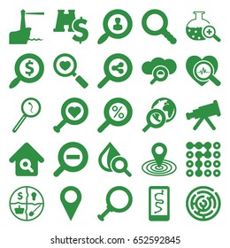 Search icons set. set of 25 search filled icons such as map location, drop under magnifier, zoom out, lighthouse, binoculars with dollar sign, marketing, labyrinth, telescope