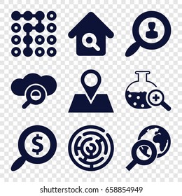 Search icons set. set of 9 search filled icons such as location pin
