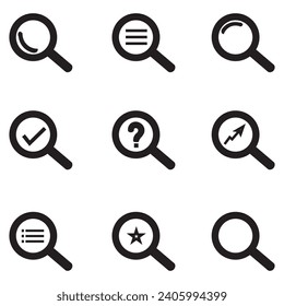 search icons set, black on white background