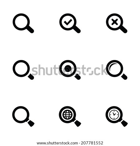 search icons set, black on white background