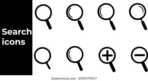 Search icons set. Black and White search icons set. which can be used in web pages