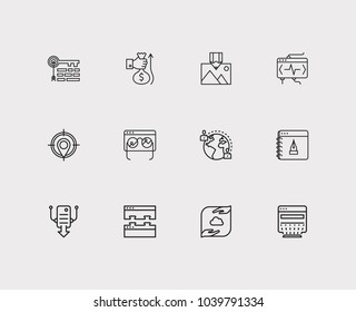 Search icons set. Local SEO and search icons with blog website, testing and hosting. Set of elements including snapshot for web app logo UI design.