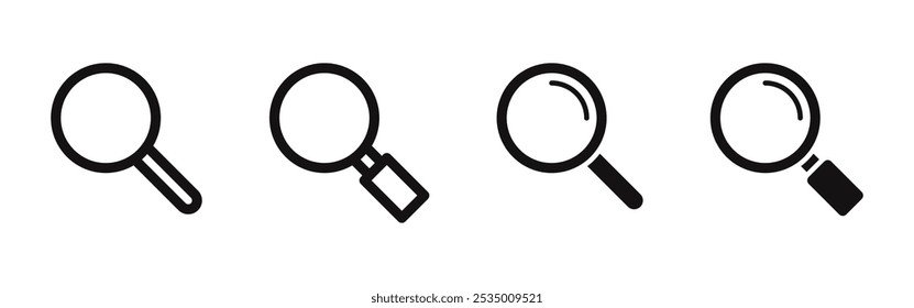 Search icons set. Magnifying glass, loupe, magnifier, 