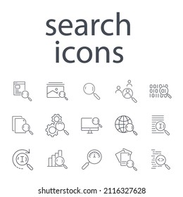 Juego de iconos de búsqueda . Elementos vectores de símbolo de paquete de búsqueda para web infográfica