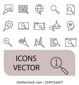 Juego de iconos de búsqueda . Elementos vectores de símbolo de paquete de búsqueda para web infográfica