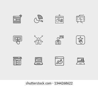 Search icons set. PPC and search icons with page load speed, social share and domain. Set of text for web app logo UI design.