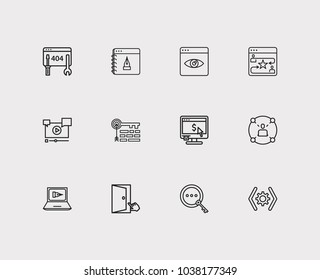 Search icons set. Social network and search icons with earnings, target keyword and conversion. Set of elements including person for web app logo UI design.