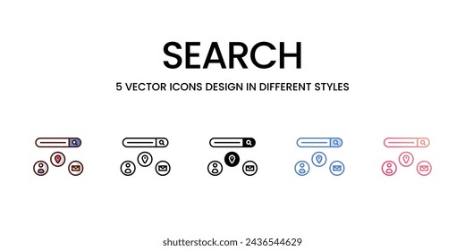 Iconos de búsqueda establecidos. Conveniente para la página web, aplicación móvil, interfaz de usuario, UX y GUI diseño, ilustración vectorial de stock