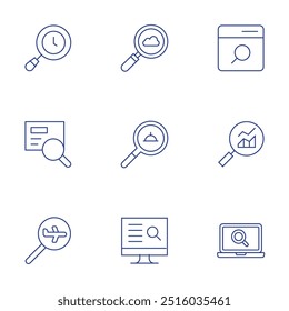 Search icons set. Thin Line style, editable stroke. search, search engine, website, research, search flight.