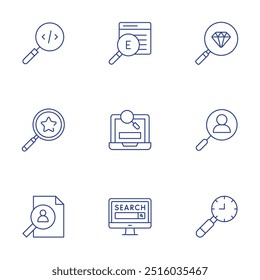 Search icons set. Thin Line style, editable stroke. search, recruitment, analysis, browsing.