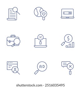 Conjunto de iconos de Búsqueda. Estilo de línea delgada, trazo editable. descubrimiento, buscador de empleo, reclutamiento en línea.