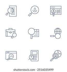 Search icons set. Thin Line style, editable stroke. cv, job search, meta.