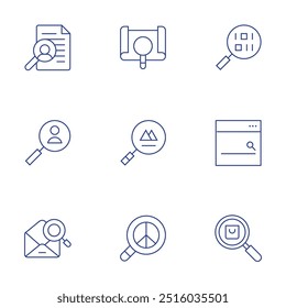 Ícones de pesquisa definidos. Estilo Thin Line, traço editável. cv, procura de emprego, e-mail.
