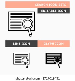 Search icons set vector design, modern editable line and  glyph icon, black color and isolated for icon presentation, website and banner