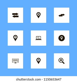 search icons. store location, find concept, house location and left right arrows vector icons set