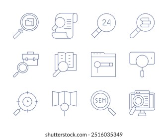 Iconos de Búsqueda. Estilo de línea delgada, trazo editable. búsqueda, búsqueda, sem, búsqueda de datos, búsqueda de trabajo, teléfono de búsqueda.