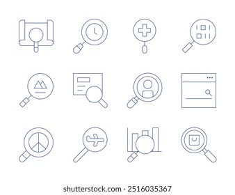 Search icons. Thin Line style, editable stroke. search flight, search, health, magnifier.