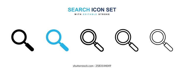 Search icons vector collection in black and blue colors on white background