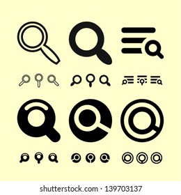 Search icons. Vector magnifier.