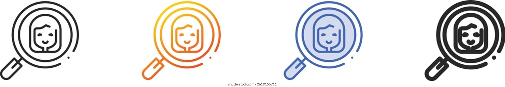 icono de búsqueda. Diseño lineal delgado, degradado, trazo azul y estilo audaz aislado sobre fondo blanco