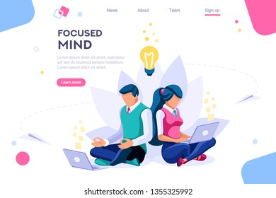 Search ideas, concentration concept. Meditation, health concept, can use for web banner, infographics, hero images. Flat isometric vector illustration isolated on white background