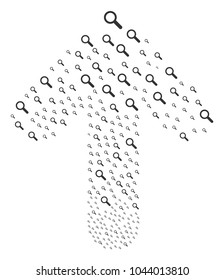 Search illustration combined in the figure of forward path arrow. Forward aim arrow composition organized from search design elements.
