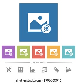 Buscar iconos blancos planos en fondo cuadrado. 6 iconos de bonificación incluidos.