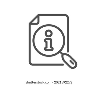 Info-Line-Symbol suchen. Benutzerhandbuch. Symbol des Informationsdokuments. Qualitätsdesign-Element. Suchsymbol im linearen Stil. Bearbeitbarer Strich. Vektorgrafik