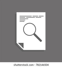 Search for information in the text. White vector icon on a gray background with a shadow.