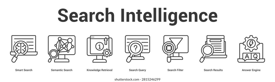 Search Intelligence web banner icon set vector illustration concept for business with icon of Smart Search, Semantic Search