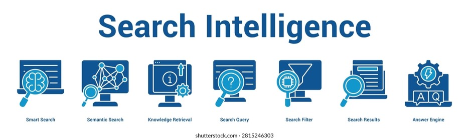 Search Intelligence web banner icon set vector illustration concept for business with icon of Smart Search, Semantic Search
