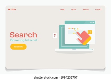 Búsqueda, búsqueda en Internet, exploración, barra de búsqueda, datos en línea - plantilla de página de inicio de vector conceptual