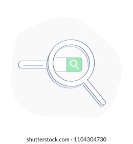 Search internet line, search bar on the website or browser page, UX text field for query input and magnifier. Flat outline vector illustration icon concept.