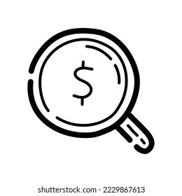 Search for investments doodle icon. Hand drawn symbol. Vector illustration.