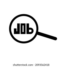 Search job icon. Magnifying glass. Promotion design. Isolated object. Flat sign. Vector illustration. Stock image. 