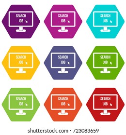 Search Job icon set many color hexahedron isolated on white vector illustration