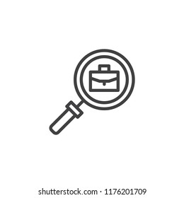 Search job outline icon. linear style sign for mobile concept and web design. magnifying glass and briefcase simple line vector icon. Symbol, logo illustration. Pixel perfect vector graphics
