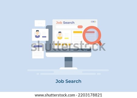 Search Job, People searching job on internet, Job site, Recruitment,  employment and career opportunities - flat design vector illustration banner